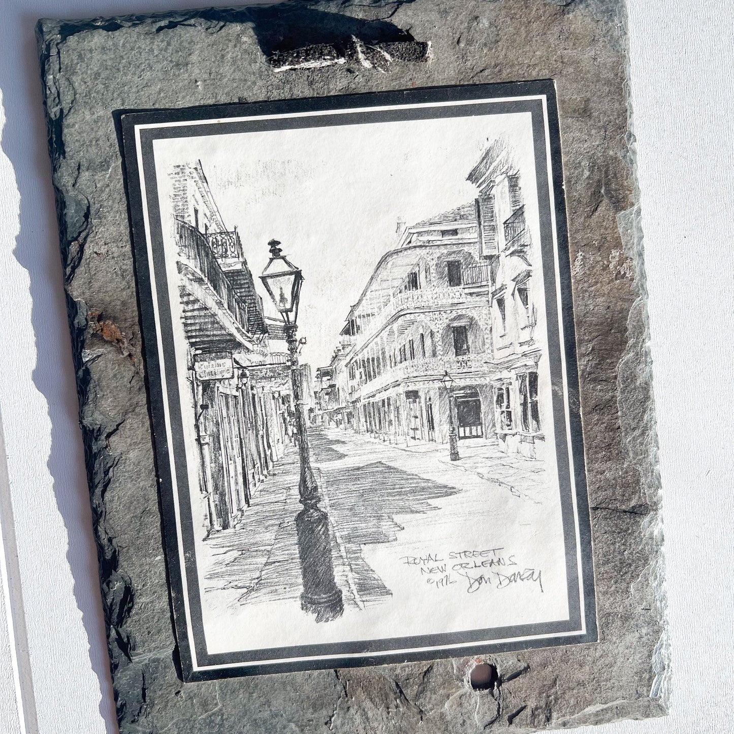 1976 New Orleans Royal Street Don Davey Slate Wall Art, Vintage Decor, Thrifted Decor, New Orleans Decor