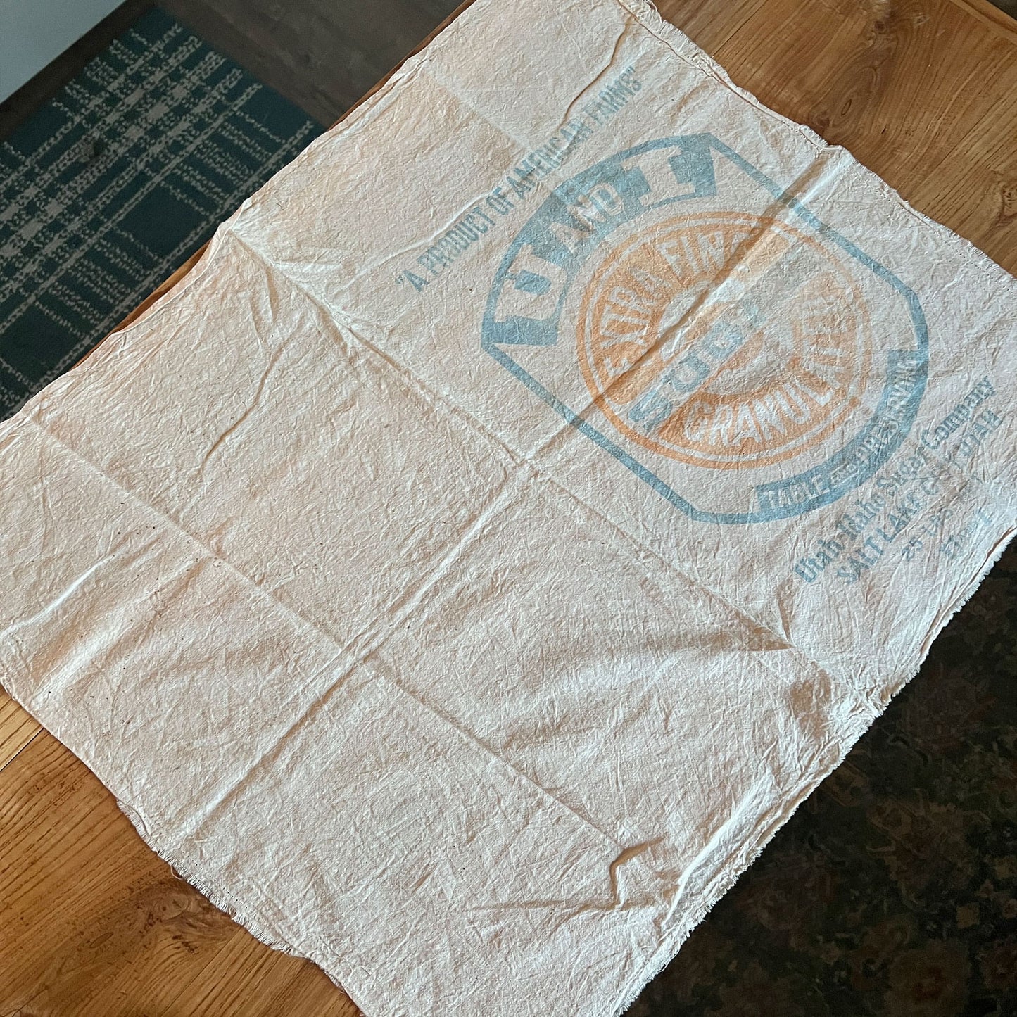 Vintage Salt Lake City Utah 25lb Cloth Sugar Sack, Vintage Sugar Sack Farmhouse Sugar Sack