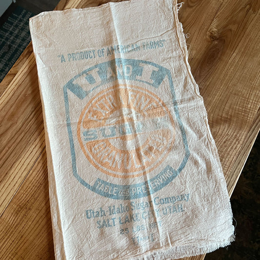 Vintage Salt Lake City Utah 25lb Cloth Sugar Sack, Vintage Sugar Sack Farmhouse Sugar Sack
