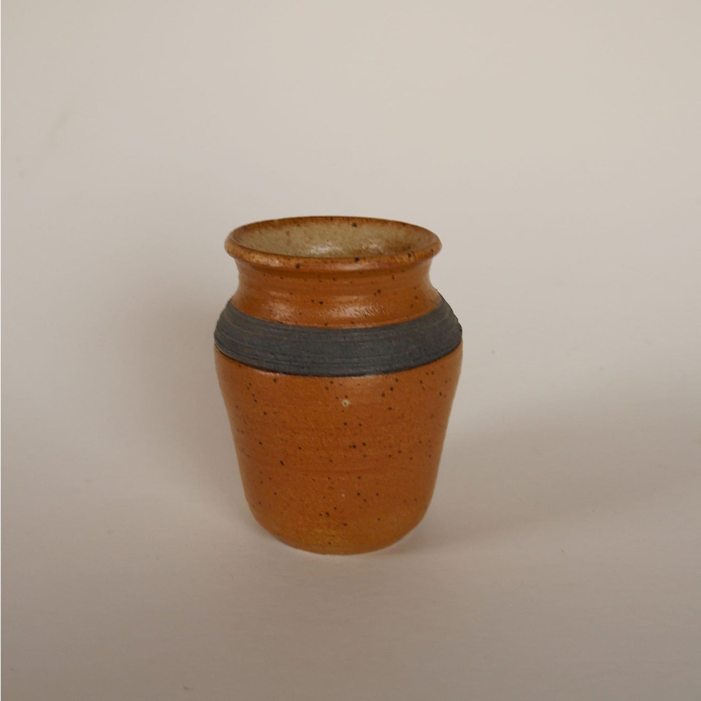 Small Vintage Handmade Pottery Vase, Brown and Blue Stripe Pottery Vase, Handmade Brown Pottery Vase