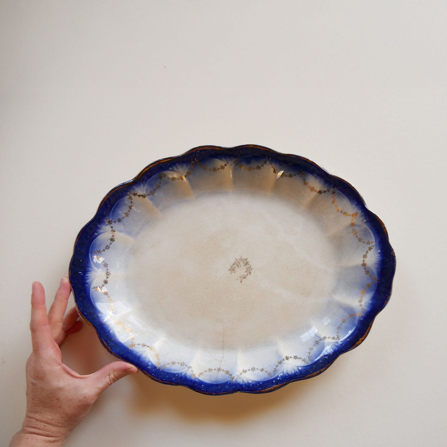 Antique La Francaise Flow Blue Platter, Antique Blue Platter, Vintage Blue Platter, Vintage Blue Flow Serving Platter, Anique Blue Flow Platter, Vintage Kitchen Decor
