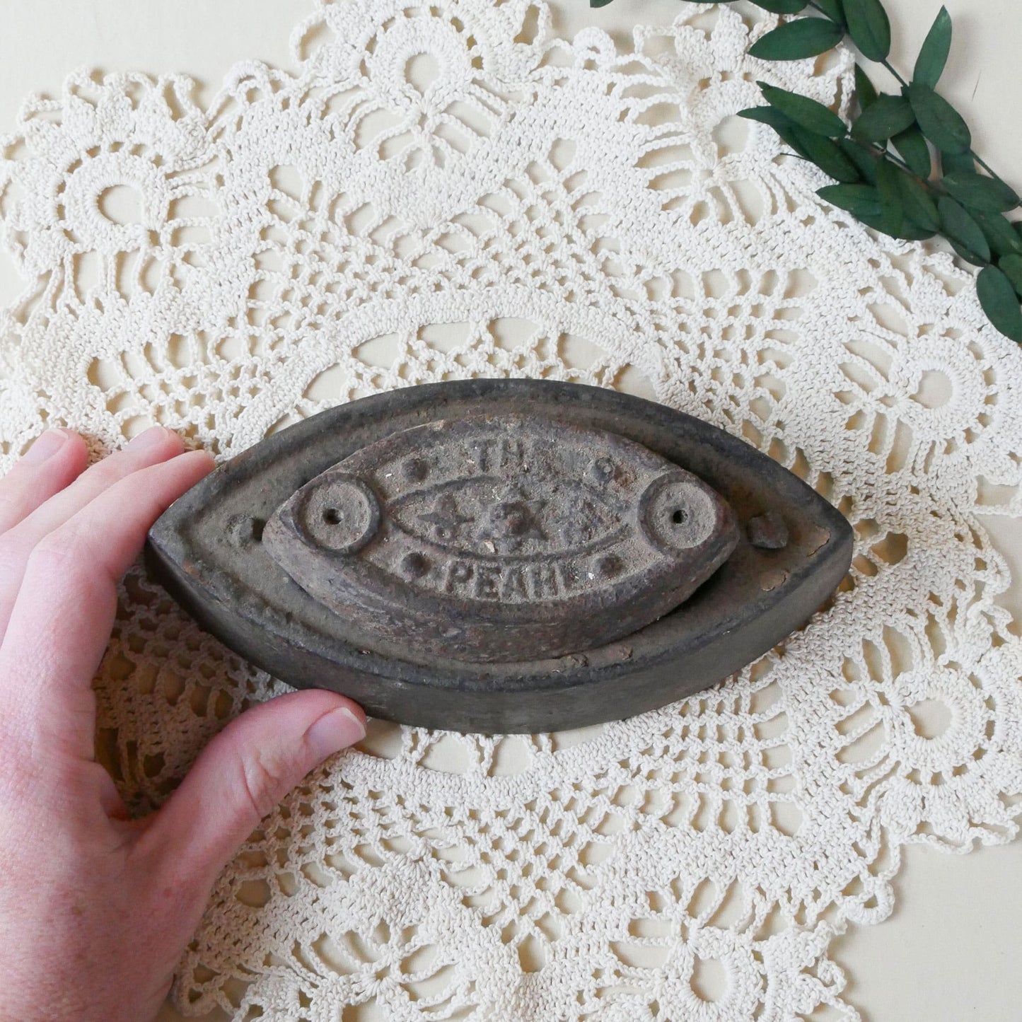 Antique Peare Branded Sad Iron, Cast Iron Door Stopper or Paper Weight, Vintage Sad Iron, ANtique Sad Iron