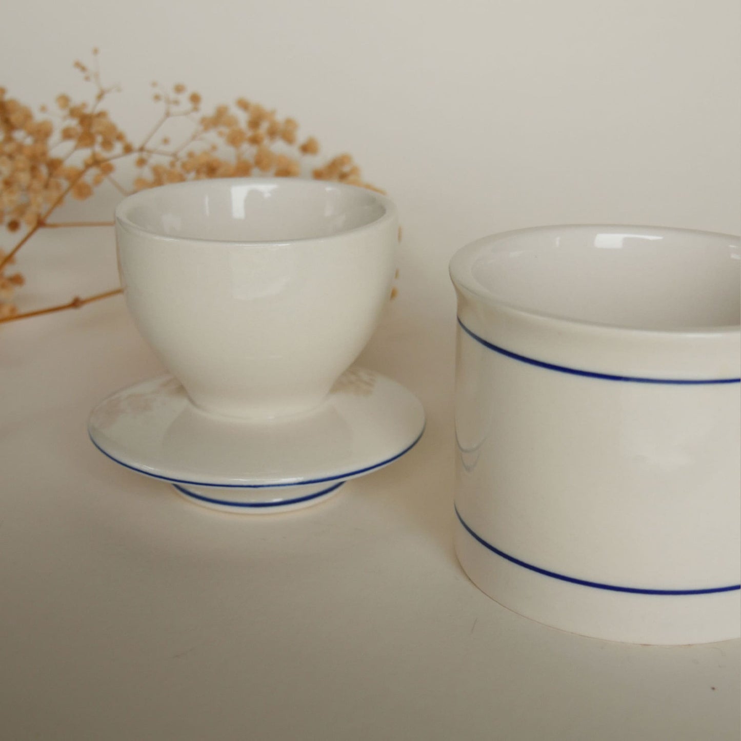 Blue Stripe Butter Keeper Stoneware, Vintage Farmhouse Stoneware, Farmhouse Blue Striped Stoneware Dish with Lid