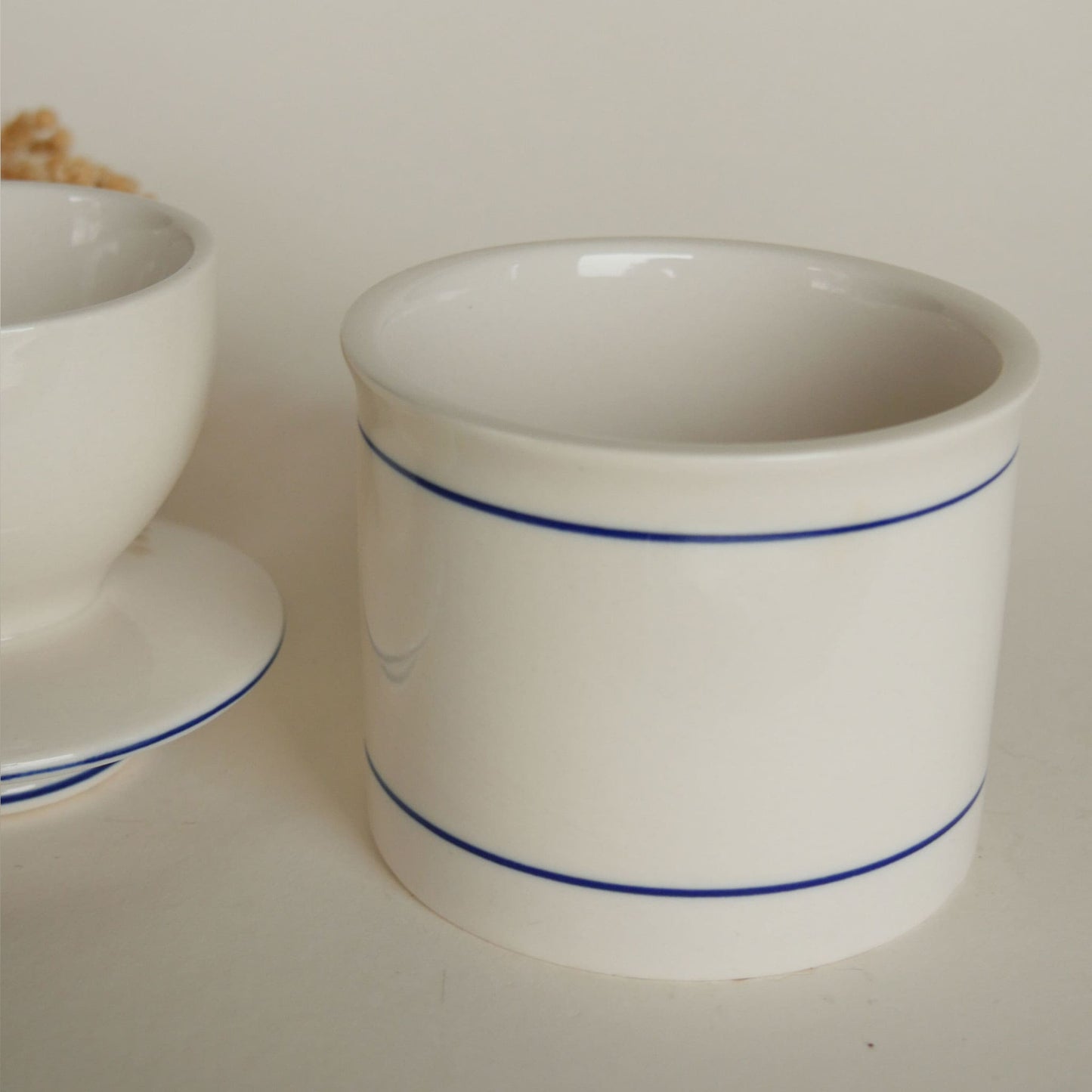 Blue Stripe Butter Keeper Stoneware, Vintage Farmhouse Stoneware, Farmhouse Blue Striped Stoneware Dish with Lid