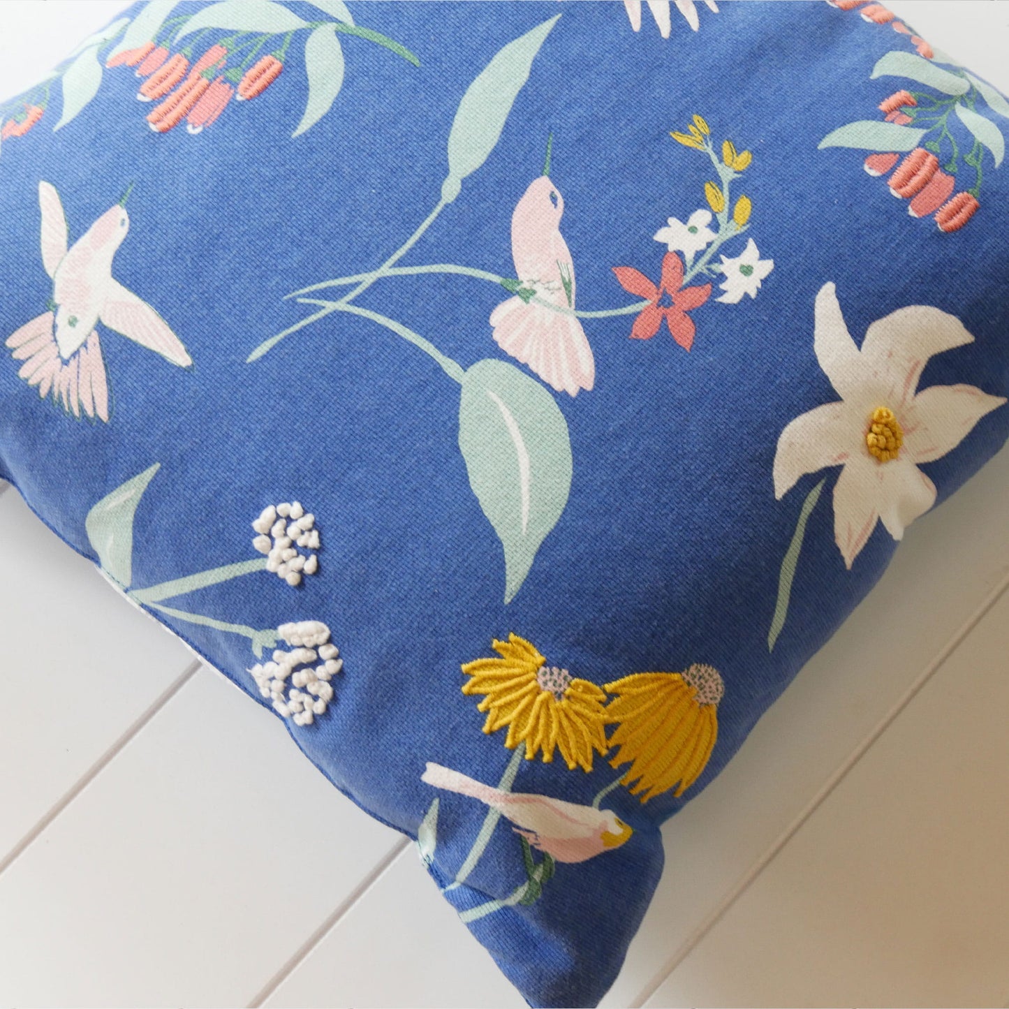 Blue Floral Accent Pillow