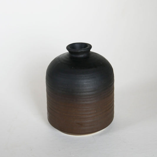 Two Tone Matte Brown and Black Pottery Jar, Flat Matte Pottery Vase, Brown and Black Pottery Vase