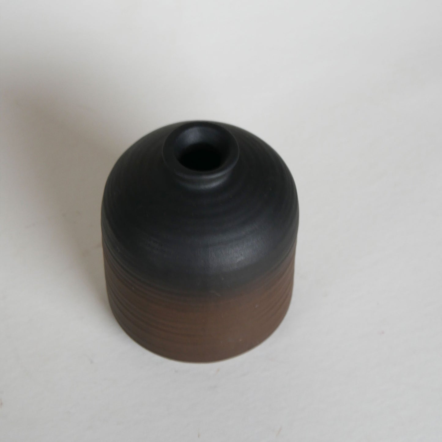 Two Tone Matte Brown and Black Pottery Jar, Flat Matte Pottery Vase, Brown and Black Pottery Vase