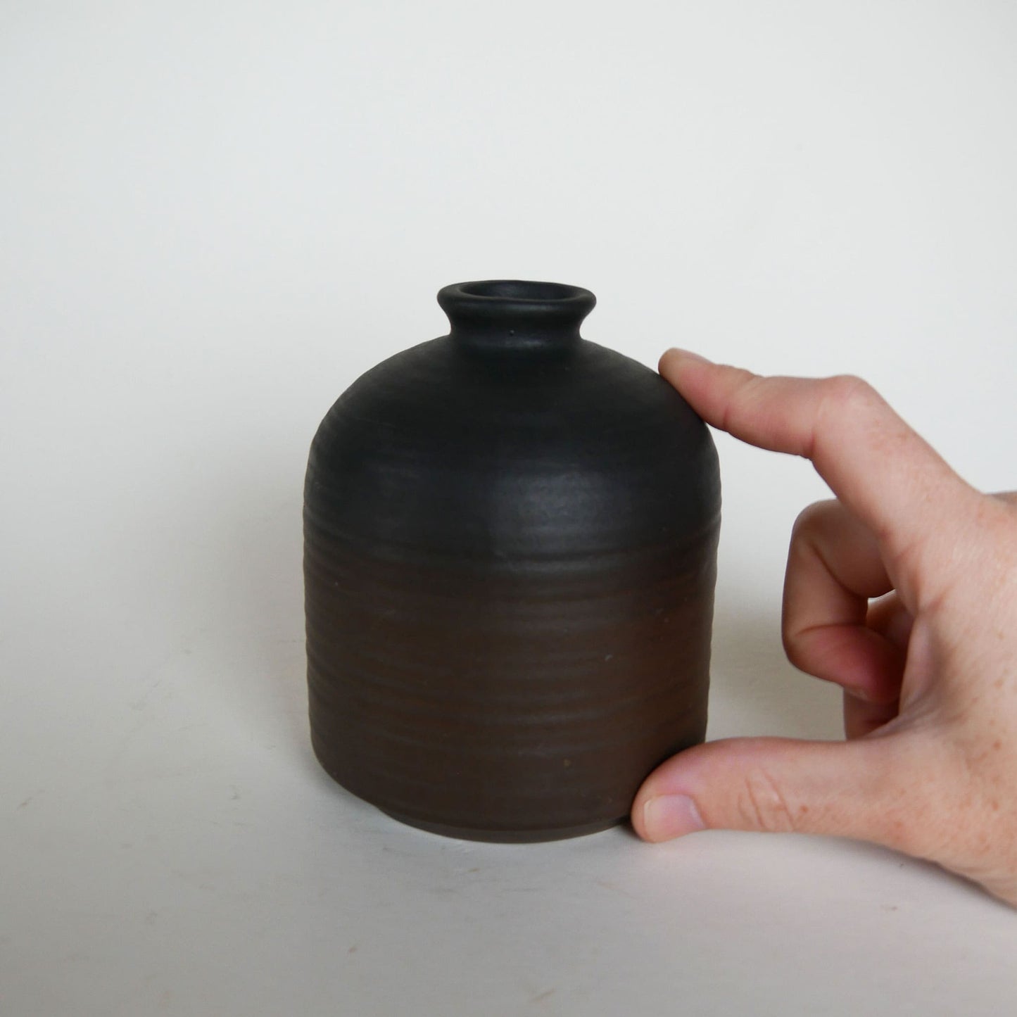 Two Tone Matte Brown and Black Pottery Jar, Flat Matte Pottery Vase, Brown and Black Pottery Vase