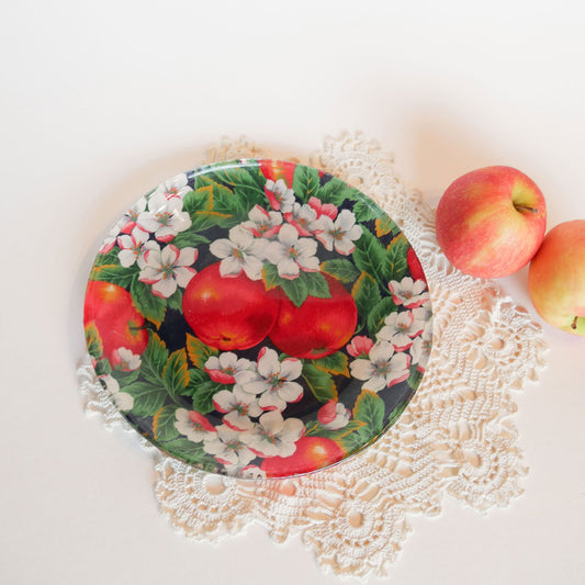 Vintage Decoupage Apple Plate Vintage Decorative Apple and Blossom Plate