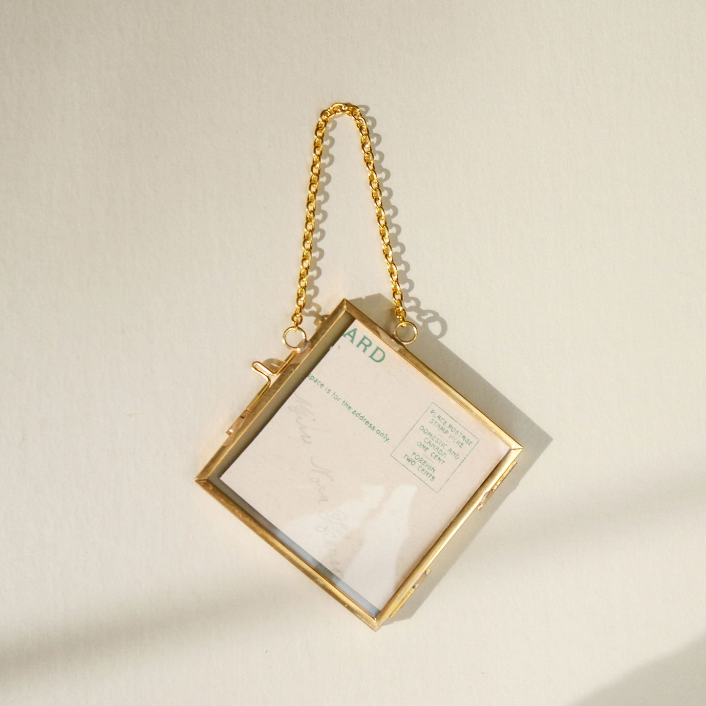 Double-Glass-Gold-Haning-Frame-with-Vintage-Floral-Postcard