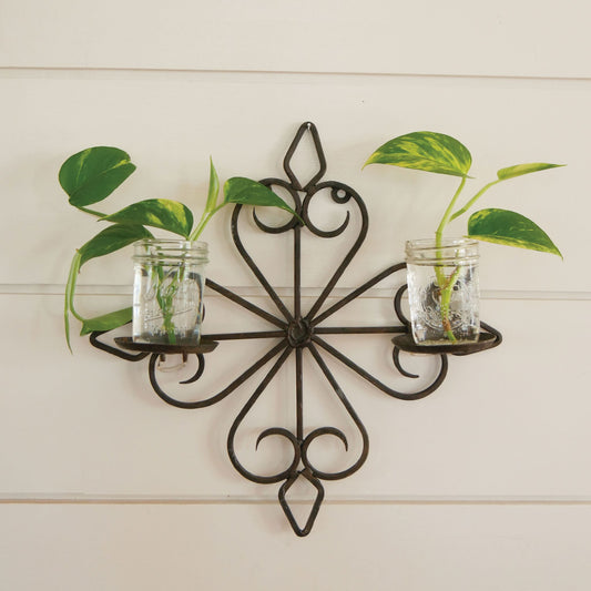 Cast Iron Sconce Double Pillar Candle Holder, Wrought Iron Double Pillar Candle Wall Sconce, Double Candle Wall Sconce, Farmhouse Cast Iron Wall Sconce