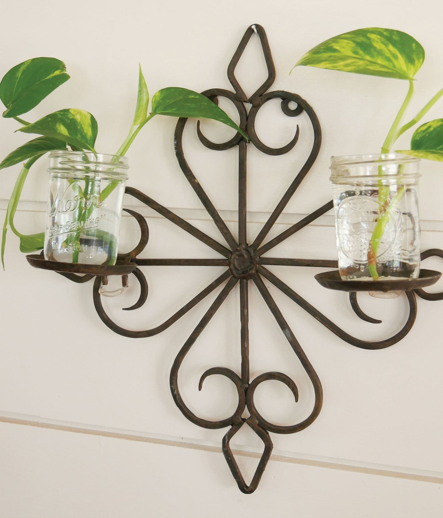 Cast Iron Sconce Double Pillar Candle Holder, Wrought Iron Double Pillar Candle Wall Sconce, Double Candle Wall Sconce, Farmhouse Cast Iron Wall Sconce