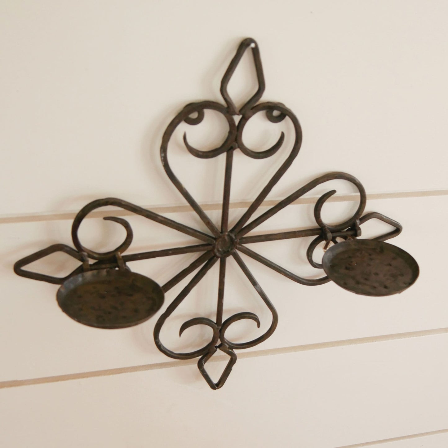 Cast Iron Sconce Double Pillar Candle Holder, Wrought Iron Double Pillar Candle Wall Sconce, Double Candle Wall Sconce, Farmhouse Cast Iron Wall Sconce