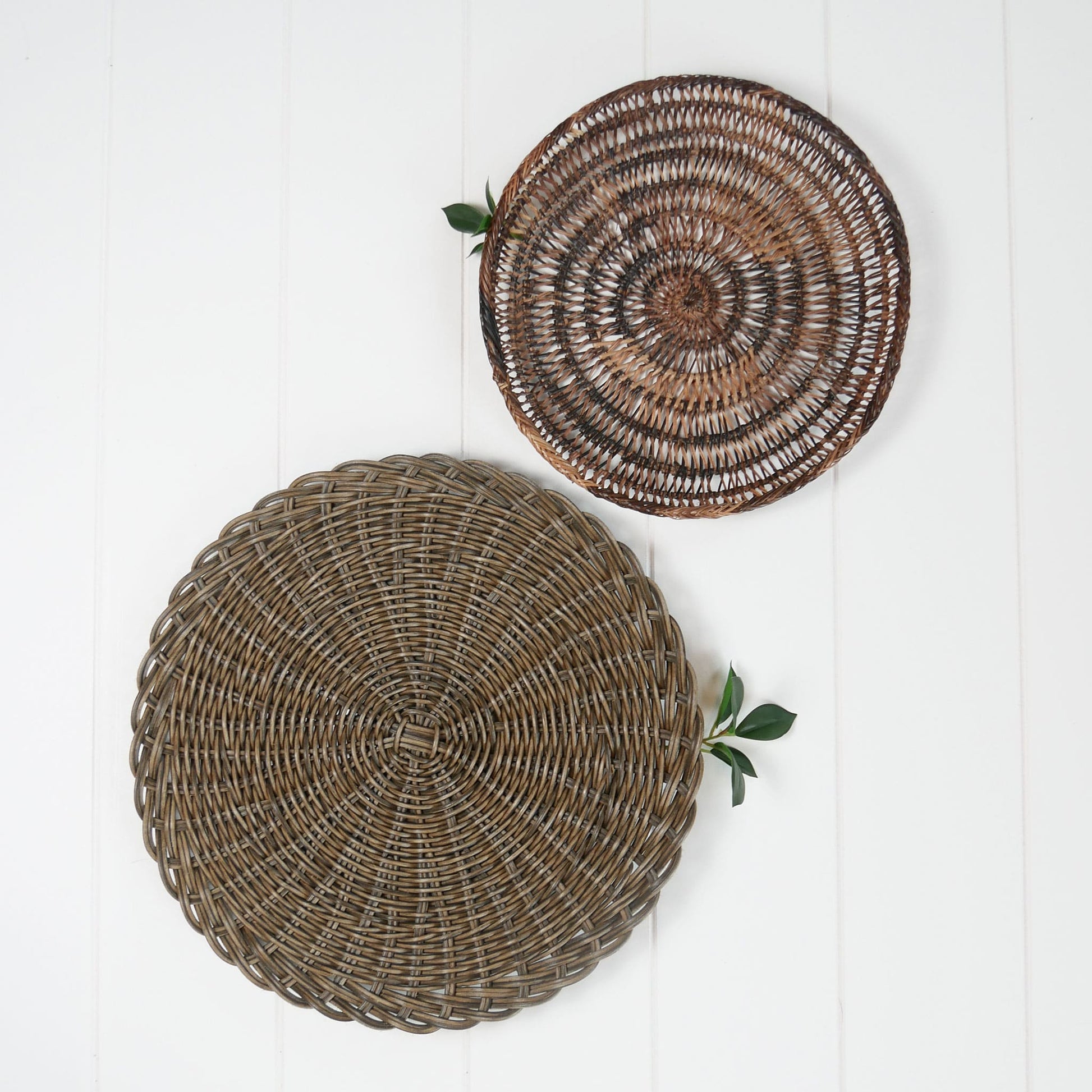 Pair of Two Tone Brown Wicker Basket Wall Decor, Vintage Basket Decor, Thrifted Basket Decor, Decorative Baskets, Basket Wall Decor