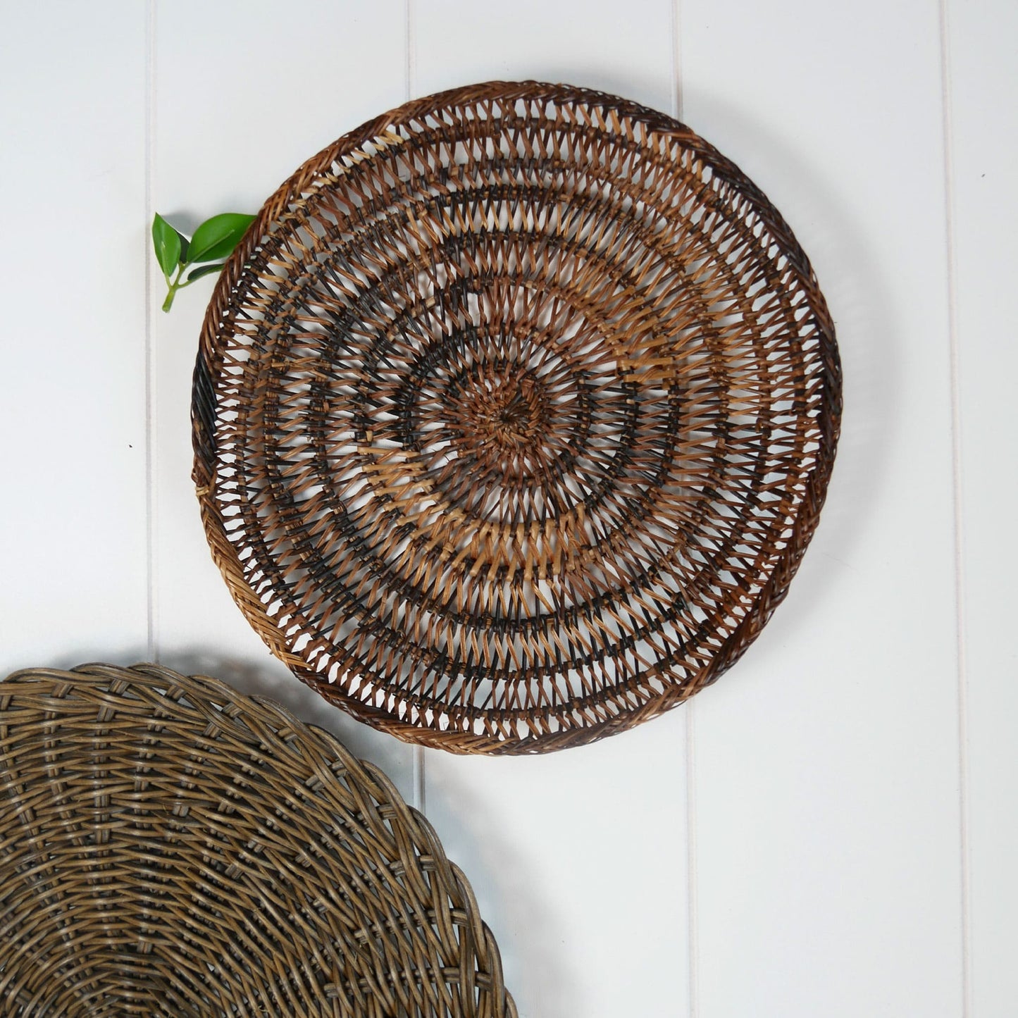 Pair of Two Tone Brown Wicker Basket Wall Decor, Vintage Basket Decor, Thrifted Basket Decor, Decorative Baskets, Basket Wall Decor