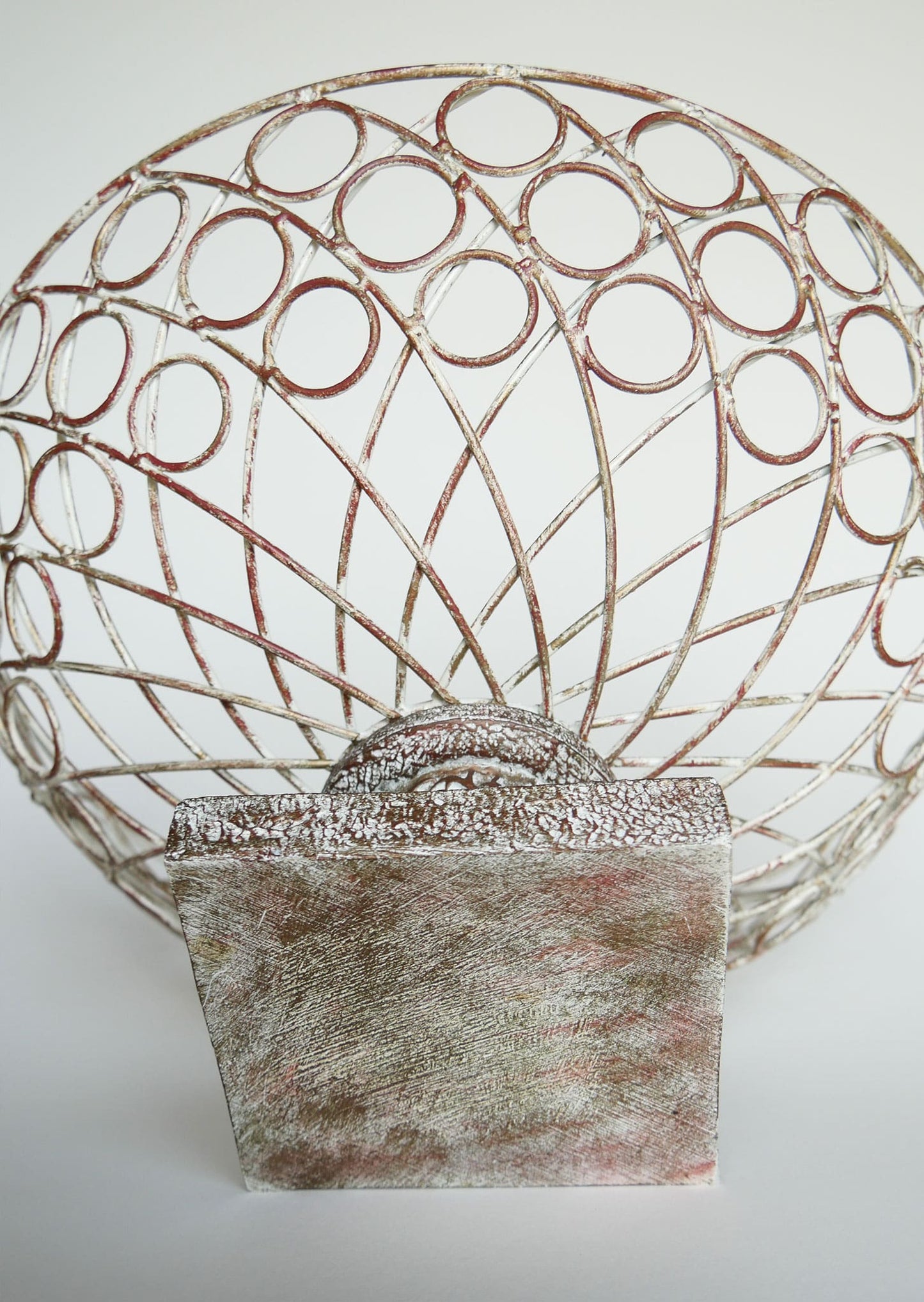 Large Chippy White Metal Pedestal Basket Vintage Shappy Chic Fruit Bowl, Vintage Fruit Bowl, Vintage Chippy White Metal Basket Vintage Farmhouse Decor