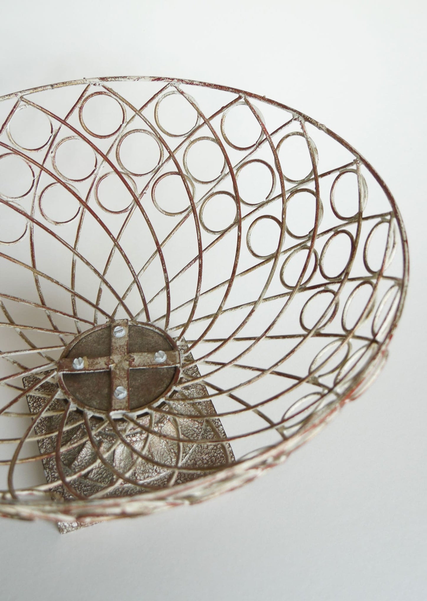 Large Chippy White Metal Pedestal Basket Vintage Shappy Chic Fruit Bowl, Vintage Fruit Bowl, Vintage Chippy White Metal Basket Vintage Farmhouse Decor
