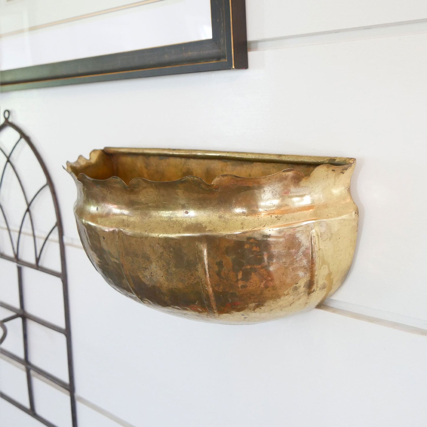 Large Vintage Brass Wall Planter Vintage BRass Wall Sconce Brass Wall Pocket Vintage BRass Wall DEcor