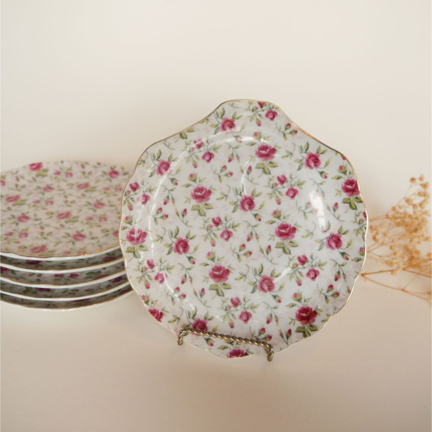 Vintage Hand Painted Rose Pattern with Gold Trim Saucers, Lefton China Vintage Rose China Vintage Rose Saucers Vintage Rose Pattern Plates