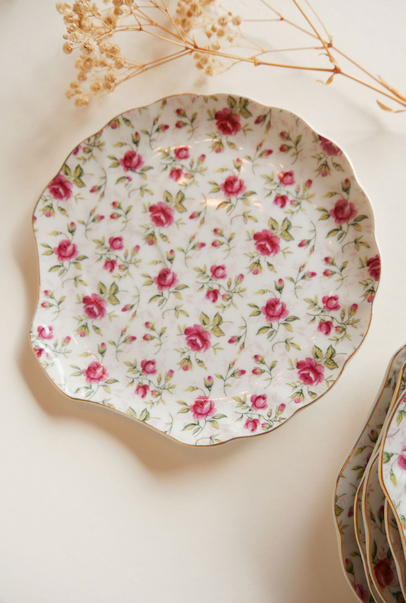 Vintage Hand Painted Rose Pattern with Gold Trim Saucers, Lefton China Vintage Rose China Vintage Rose Saucers Vintage Rose Pattern Plates