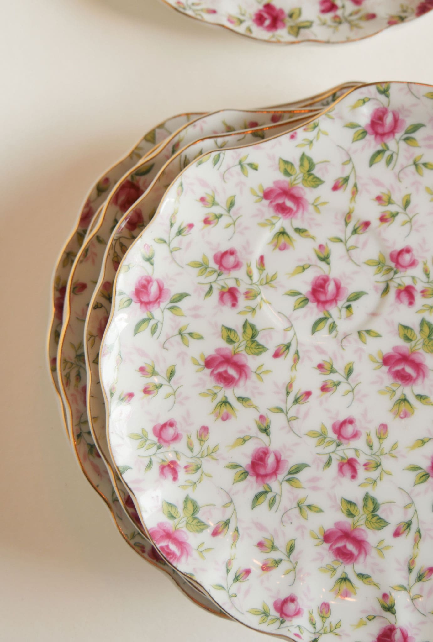 Vintage Hand Painted Rose Pattern with Gold Trim Saucers, Lefton China Vintage Rose China Vintage Rose Saucers Vintage Rose Pattern Plates