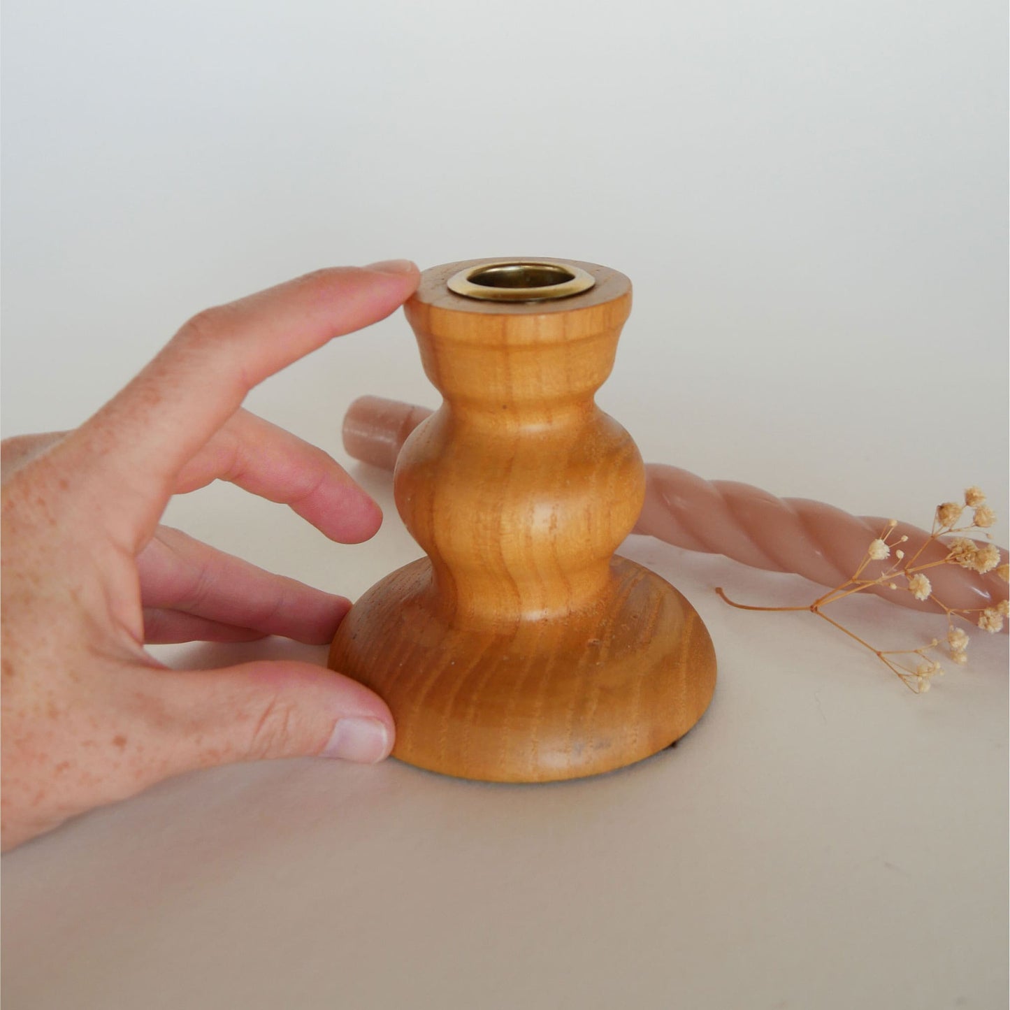 4in Light Wood Candlestick Holder, Farmhouse Wood Candlestick Holder, Wood Tapered Candlestick Holder