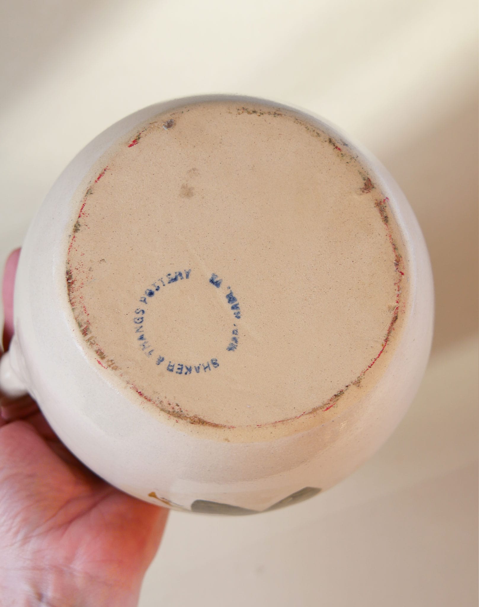 Magnolia Shaker & Thangs Pottery Pitcher with Handle, Vintage Pottery, Vintage Magnolia Painted Decor