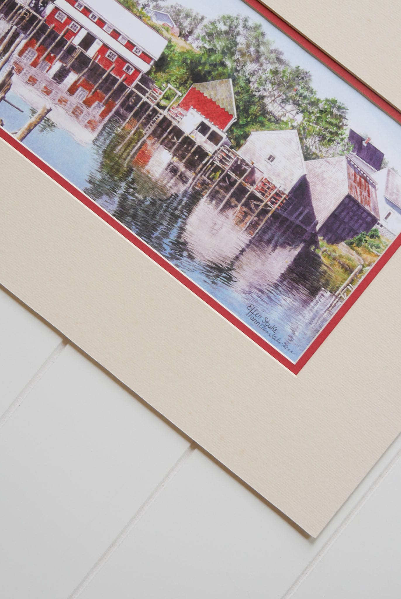 Matted Unframed Grand Manan Dock, Nova Scotia Print, By Ellen Stuke Hann