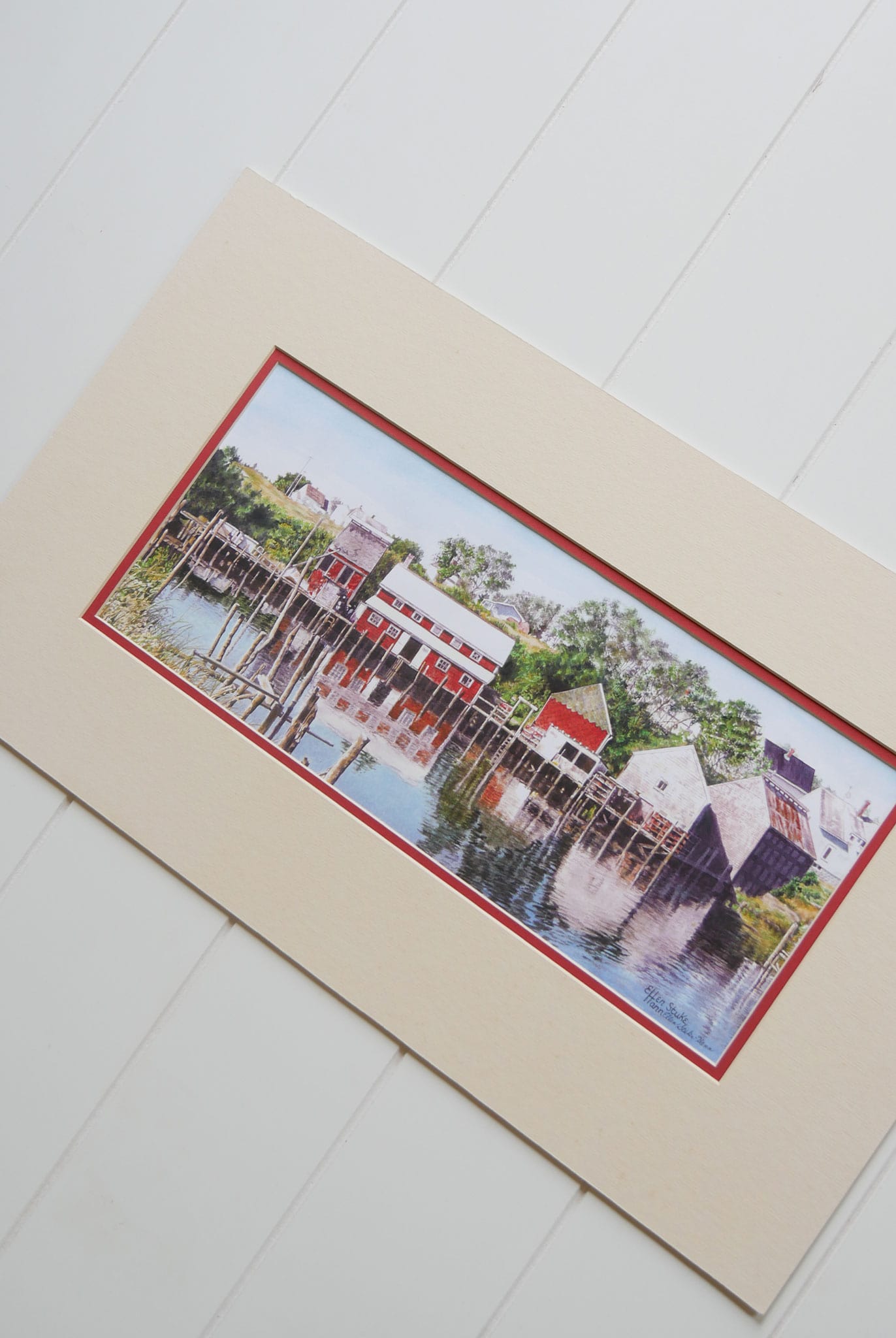Matted Unframed Grand Manan Dock, Nova Scotia Print, By Ellen Stuke Hann