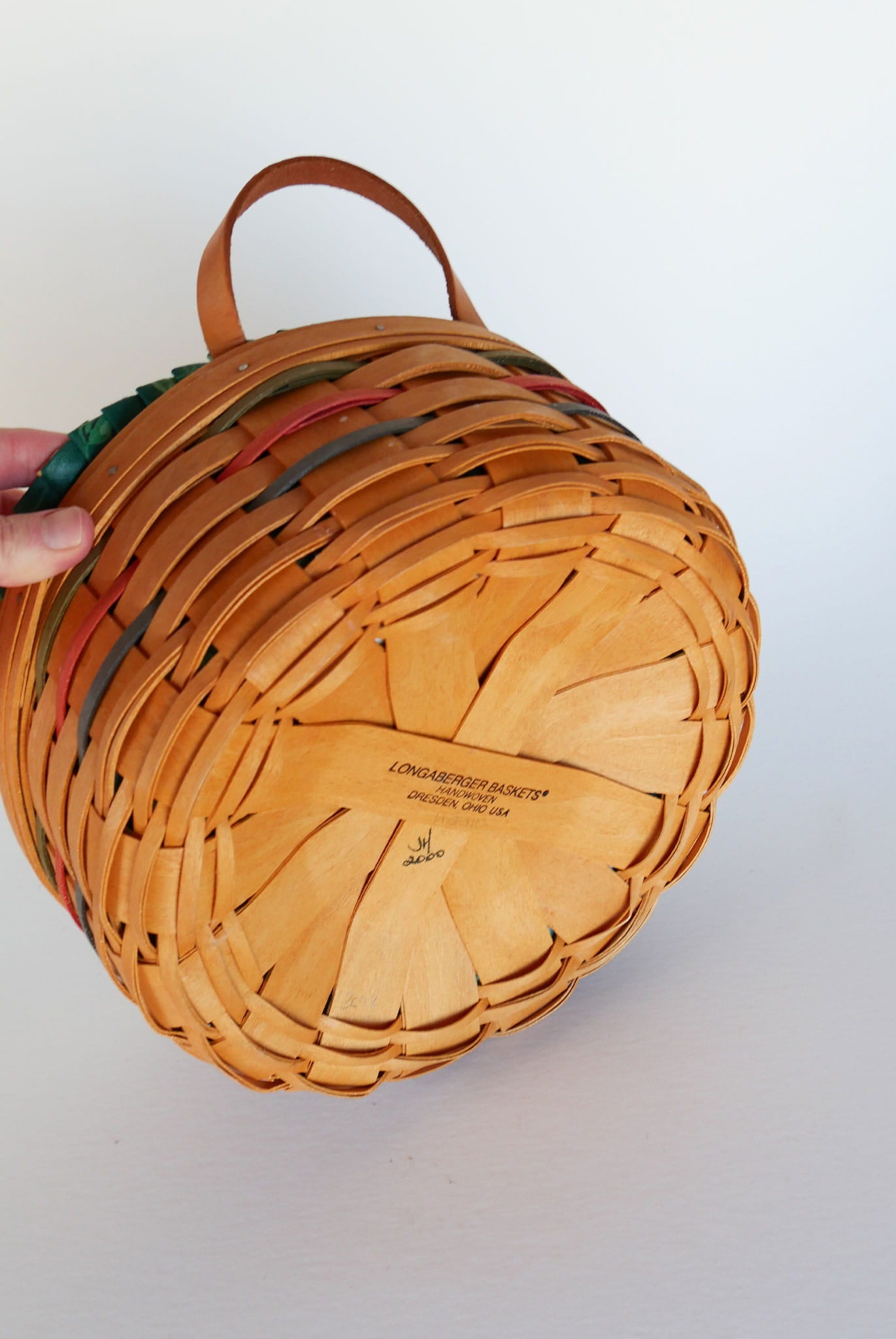 10in Longaberger Darning Basket, Dark Green Floral Liner, Vintage Longaberber Darning Basket, Vintage Longaberger Round Floral LIned Basket, Vintage Longaberger