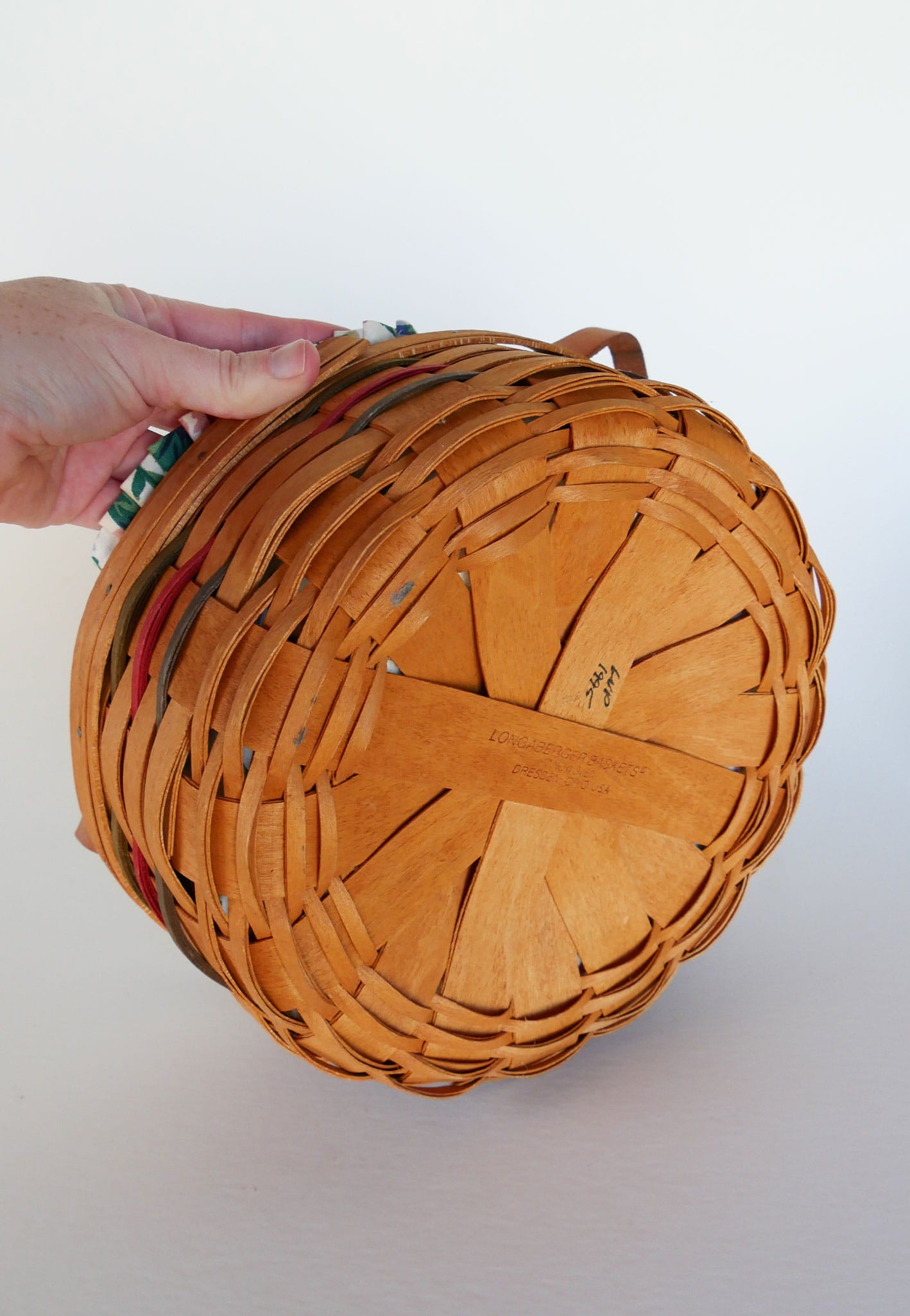 10in Longaberger Darning Basket, Light Floral Liner, Vintage Longaberber Darning Basket, Vintage Longaberger Round Floral LIned Basket, Vintage Longaberger
