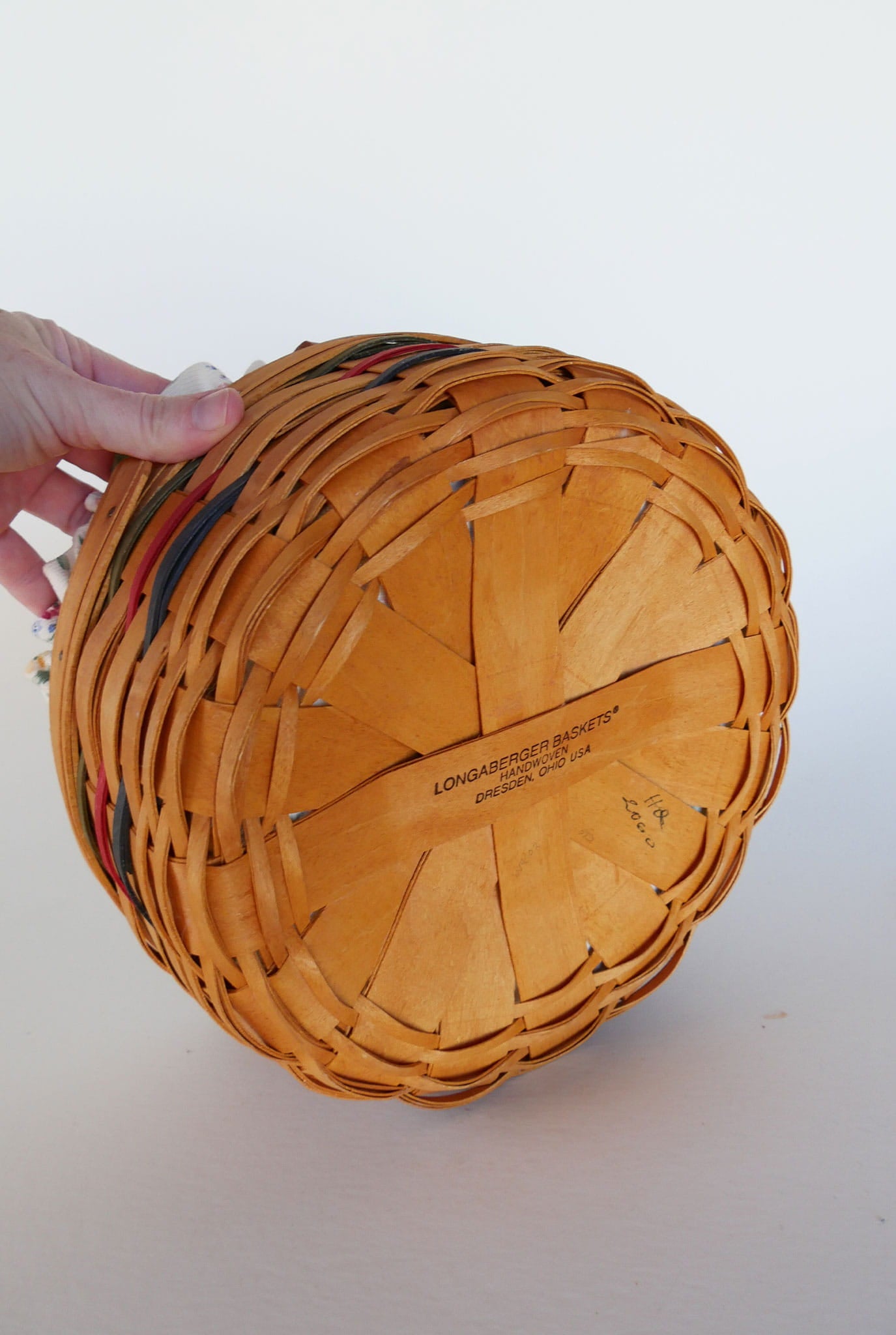 10in Longaberger Darning Basket, Light Floral Liner, Vintage Longaberber Darning Basket, Vintage Longaberger Round Floral LIned Basket, Vintage Longaberger