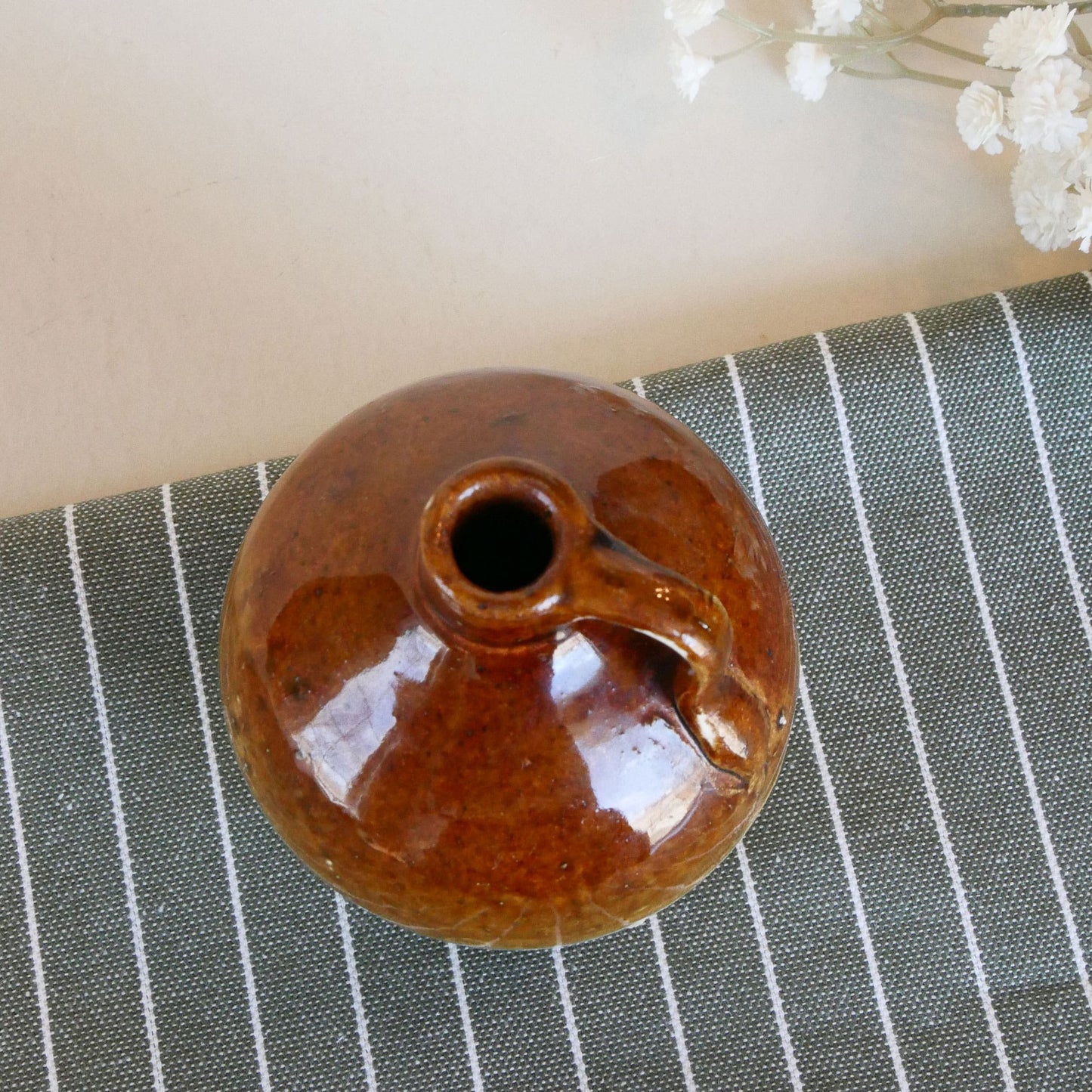 Mini 4in Light Brown and Tan Handle Crock, Vintage Crocks, Two Two Crocks, Mini Crocks