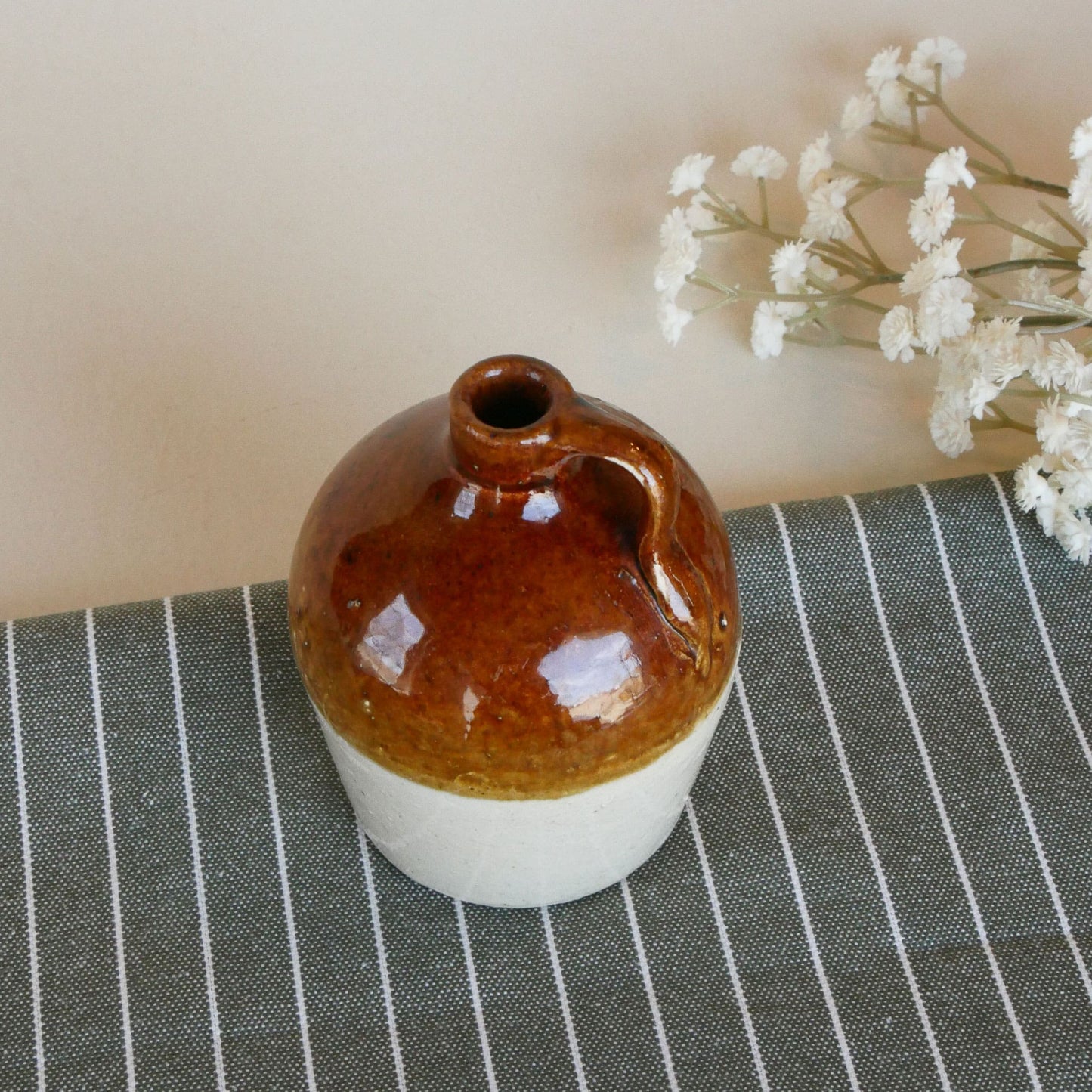 Mini 4in Light Brown and Tan Handle Crock, Vintage Crocks, Two Two Crocks, Mini Crocks