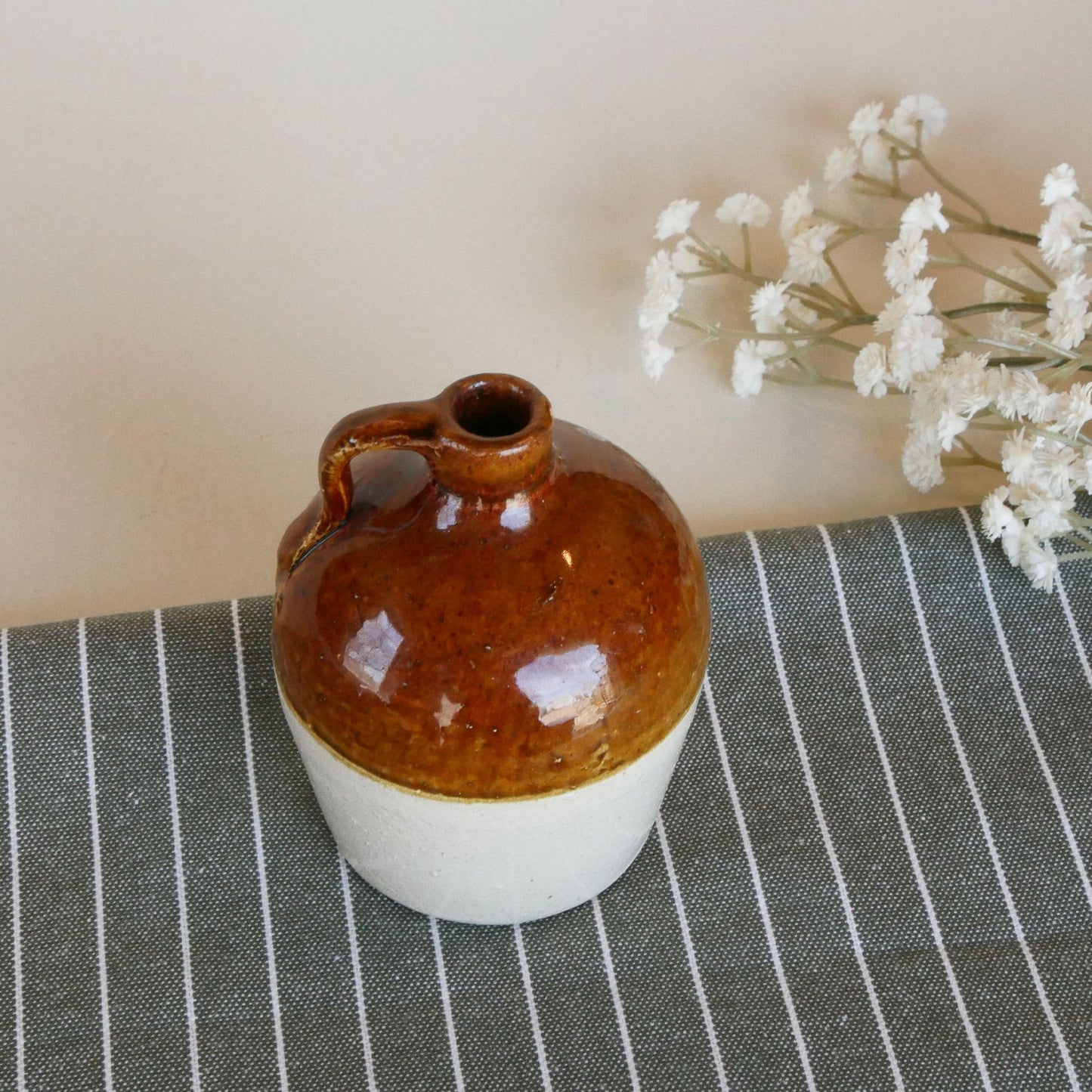 Mini 4in Light Brown and Tan Handle Crock, Vintage Crocks, Two Two Crocks, Mini Crocks