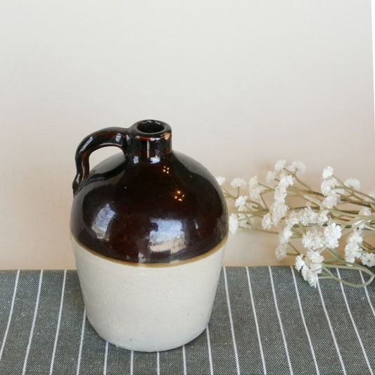 Mini 5.5in Brown and Tan Handle Crock, Vintage Crocks, Farmhouse Crocks, Vintage Handle Crocks