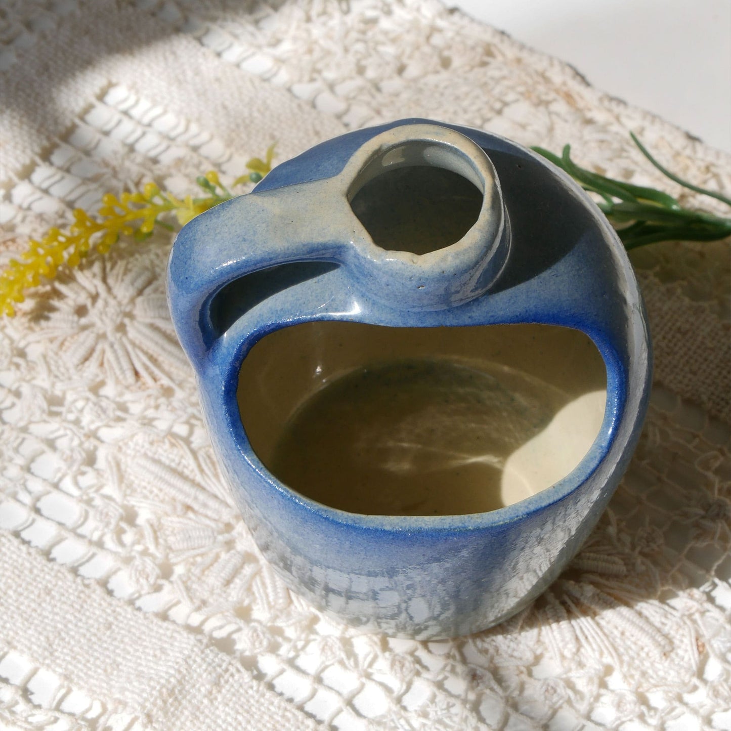 Mini Blue Handled Crock Planter, Vintage Crocks, Farmhouse Kitchen Decor, Mini Blue Crock