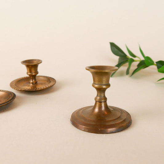 Mini Solid Brass Tapered Candlestick Holders, Vintage Brass Candle Holders, Thrifted Brass Decor, Vintage Brass Decor