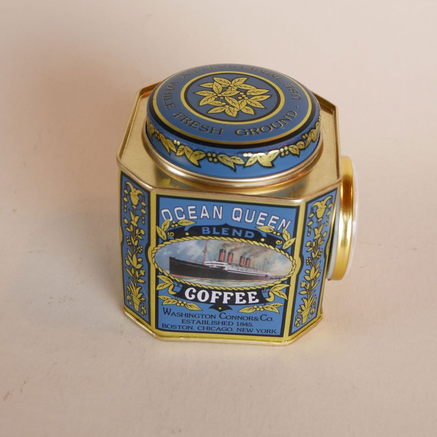 Ocean Queen Blend Coffee Tin Clock, Vintage Tea Tin, Vintage Ship Tin, Vintage Coffee Tin and Clock