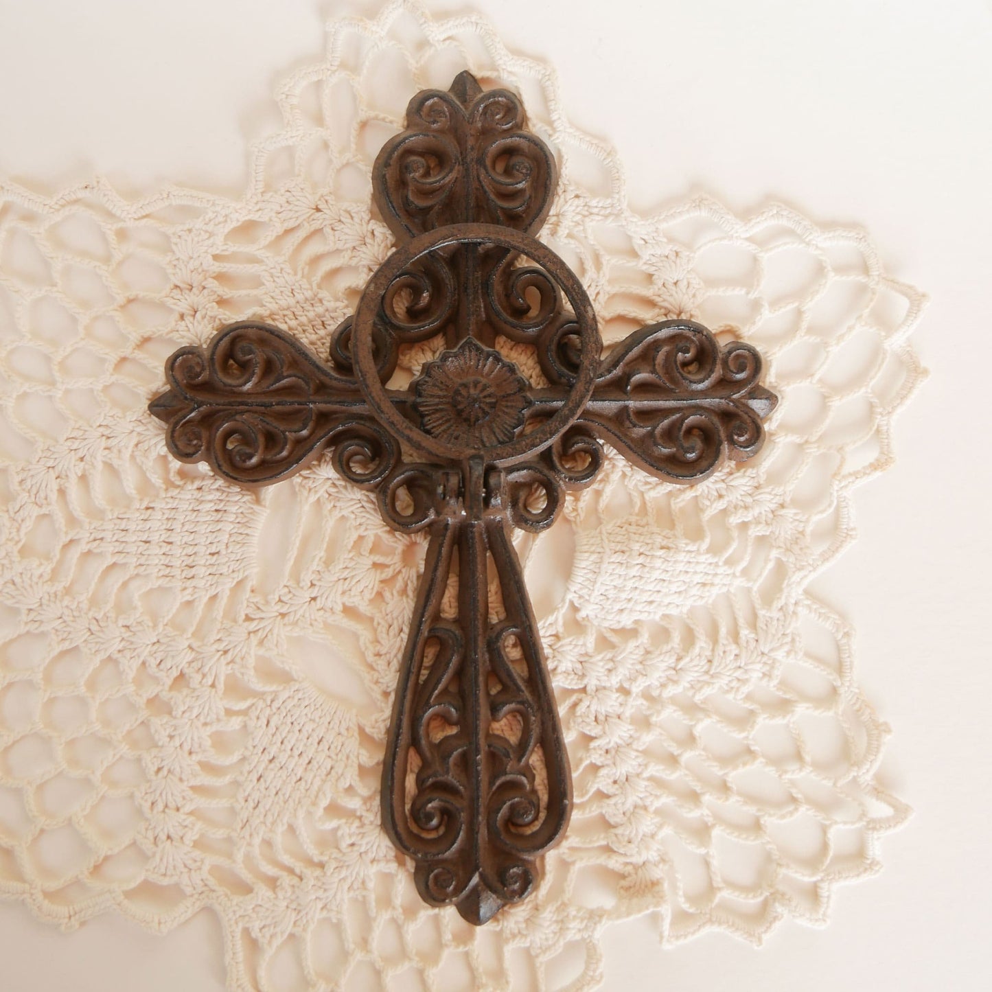 Ornate Cast Iron Cross Wall Sconce, Vintage Cast iron Cross Wall Sconce, Vintage Cross Wall Decor