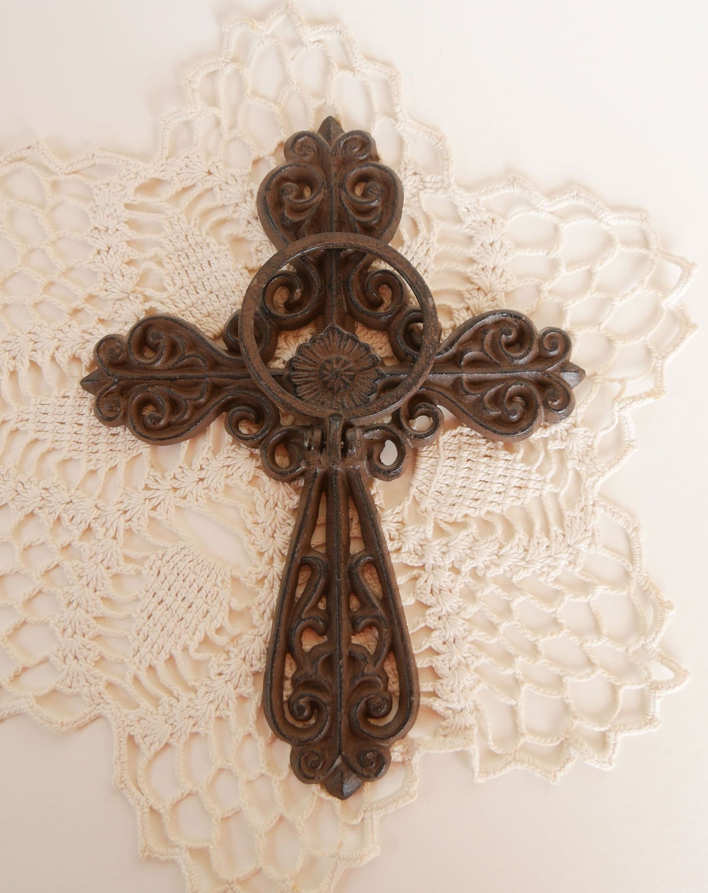 Ornate Cast Iron Cross Wall Sconce, Vintage Cast iron Cross Wall Sconce, Vintage Cross Wall Decor