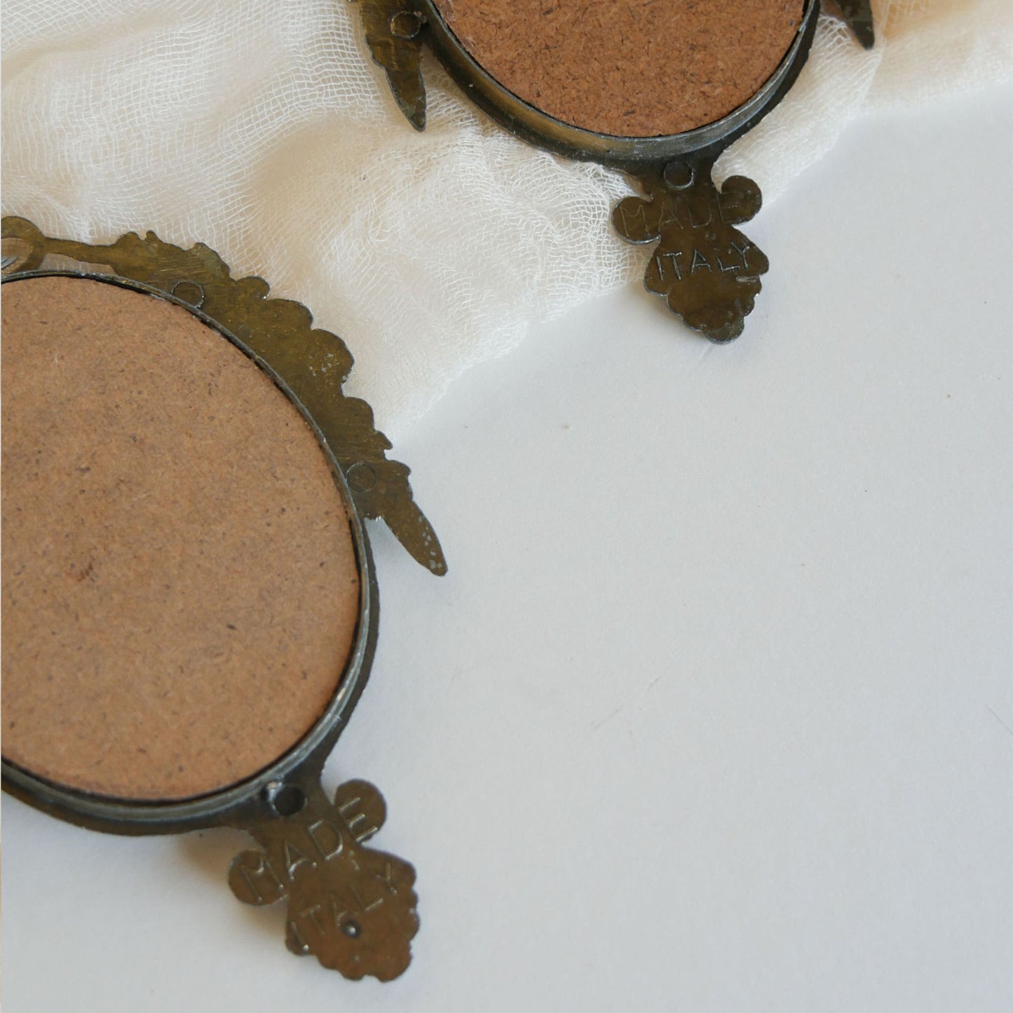 Pair of Vintage Mini Ornate Brass Italian Framed Floral Prints Vintage Brass Framed Floral prints Vintage FLoral Prints