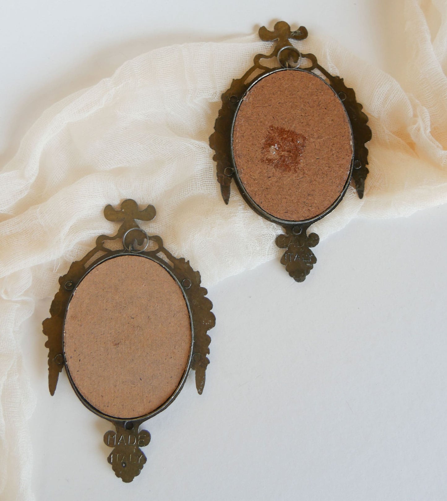 Pair of Vintage Mini Ornate Brass Italian Framed Floral Prints Vintage Brass Framed Floral prints Vintage FLoral Prints