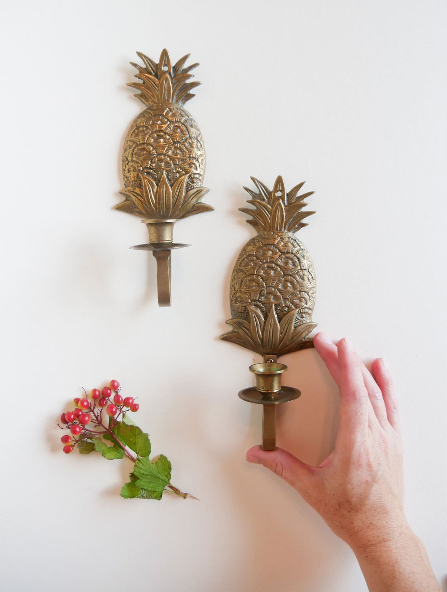 Pair of Vintage Brass Pineapple Candlestick Wall Scones Brass Pineapple Wall Decor Brass Candlestick Holders Brass Beach Decor