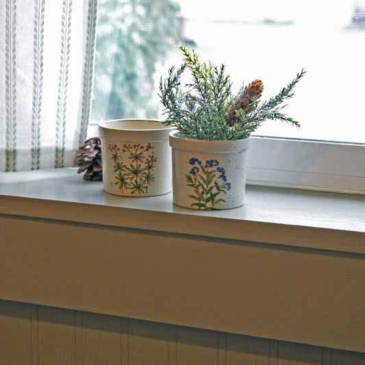 Vintage Takahashi Speckled Stoneware Mini Flower Pots