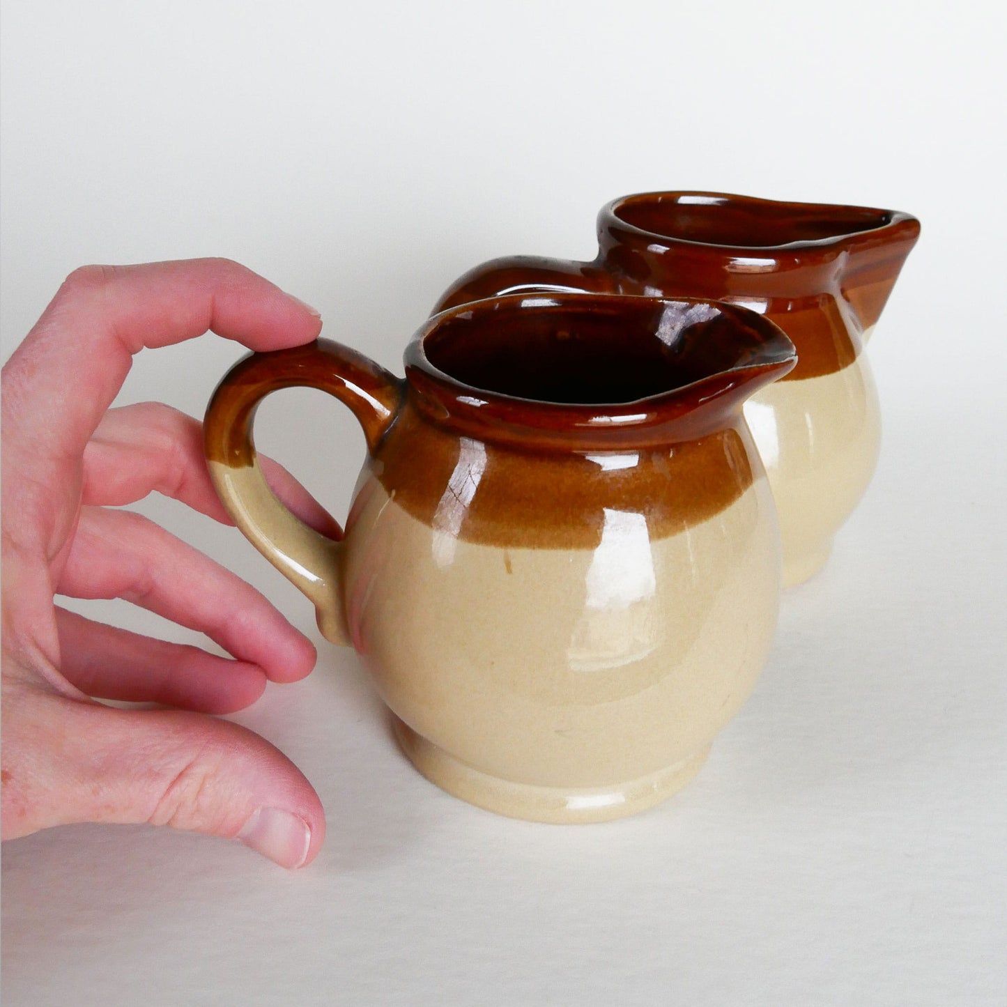 Pair of Vintage Two-Tone Stoneware Creamer Pitchers, Vintage Stoneware Creamers, Vintage Two Tone Creamer Set, Vintage Two Tone Cermanic Creamers, Vintage Farmhouse Stoneware, Vintage Home DEcor