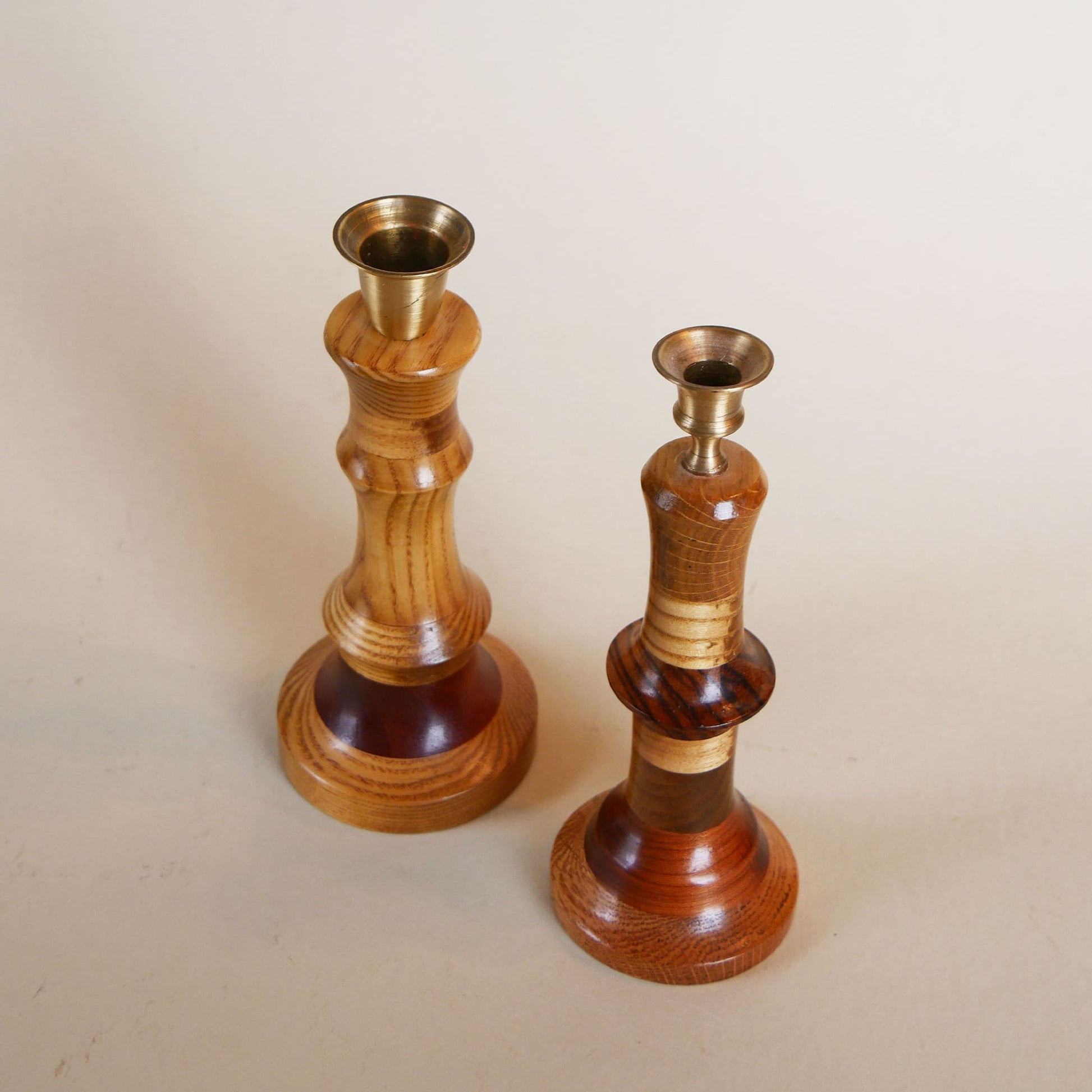 Pair of Two-Tone Wooden Tapered Candlestick Holders, MCM Wood Candle Holders, Vinitage Wood Tapered Candlestick Holders