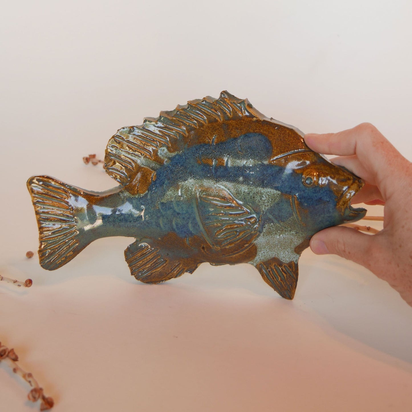 Bluegill Pottery Fish Wall Decor, 9in Pottery Walleye Fish Nautical Decor Nautical Pottery Coastal Pottery Nautical Fish Decor Ceramic Fish Decor