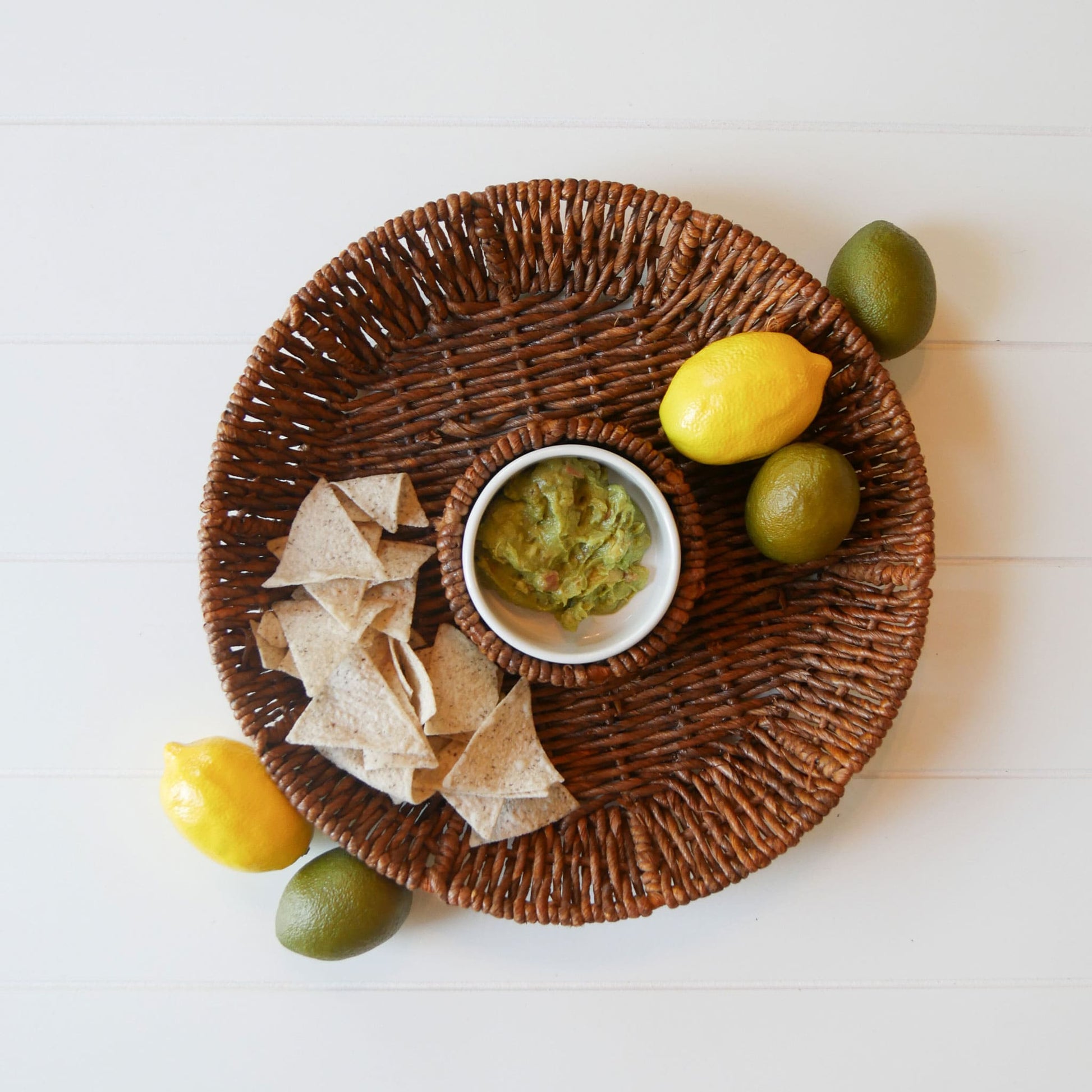 Rattan Wicker Chip and Dip Serving Platter Wicker Chip and Dip Basket Vintage Wicker Serveware