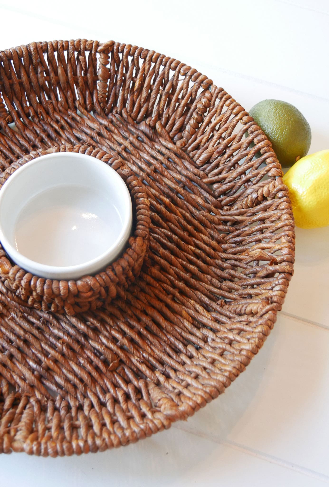 Rattan Wicker Chip and Dip Serving Platter Wicker Chip and Dip Basket Vintage Wicker Serveware